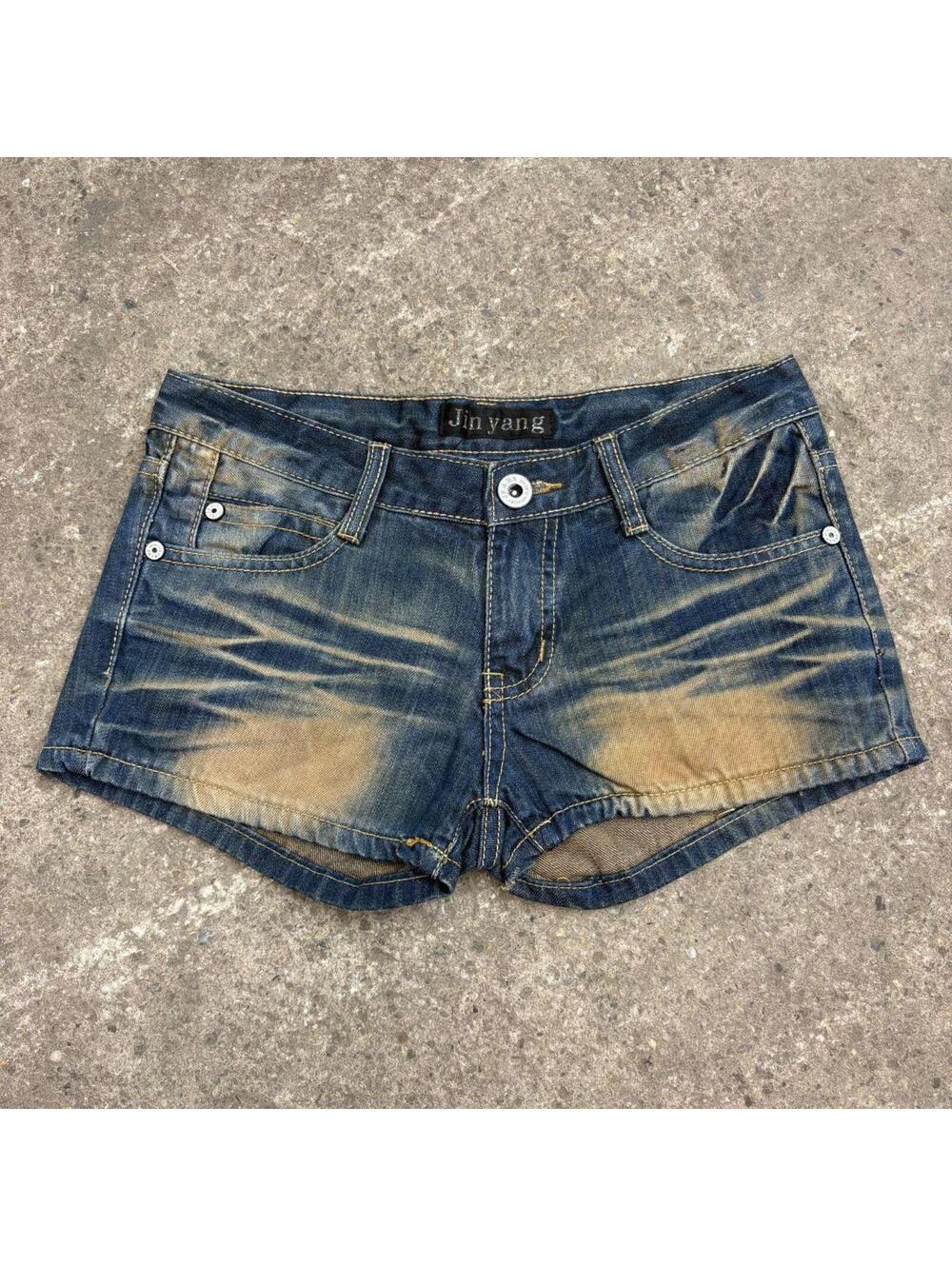 Vintage Y2K Low Rise Denim Micro Shorts Dirt Wash